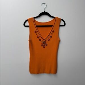 Embellished Orange Sleeveless Top